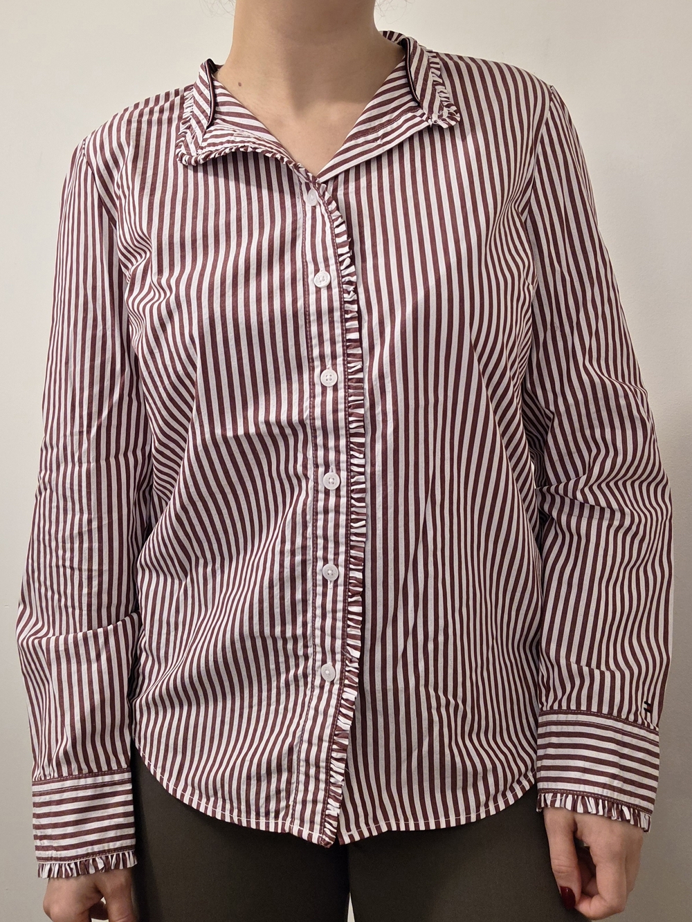 Tommy Hilfiger Striped Burgundy and White Women’s Button-Up Shirt